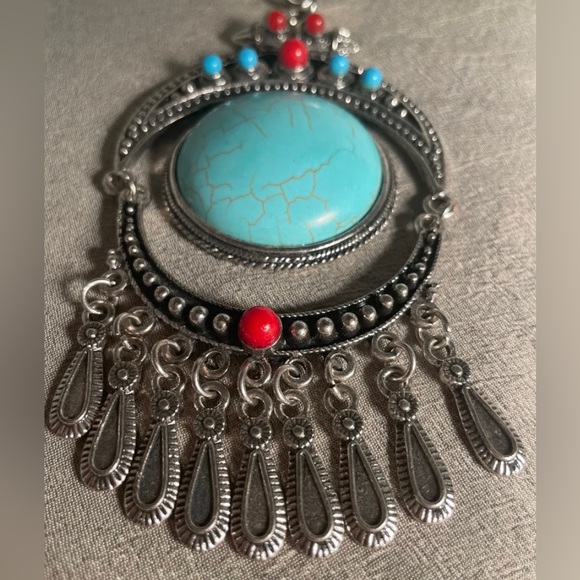 NWOT 2pk Scarf Pendants - Silver w/ Turquoise & Red Stone Metallic Scarf Slides - Picture 3 of 6